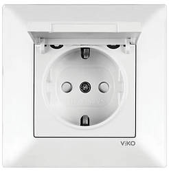 Viko Meridian розетка із заземленням з кришкою, захисні шторки, біла