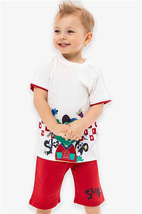 Короткий костюм для хлопчика, скейтбордиста, червоного кольору з принтом динозавра (9 місяців)