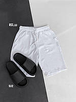 Мужские летние трикотажные шорты лен белые на резинке RS1