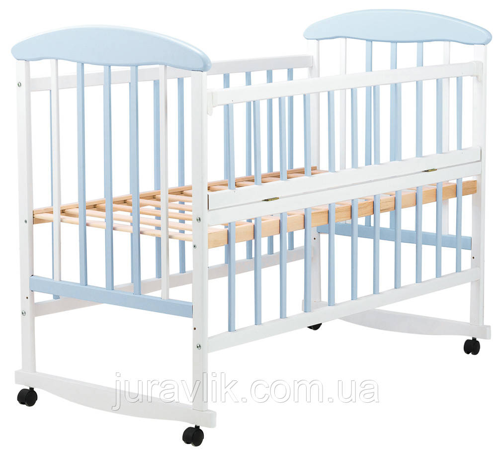 Ліжко Наталка ОБГО відкидний бок вільха біло-блакитне Дитяче ліжко біле відкидний бок