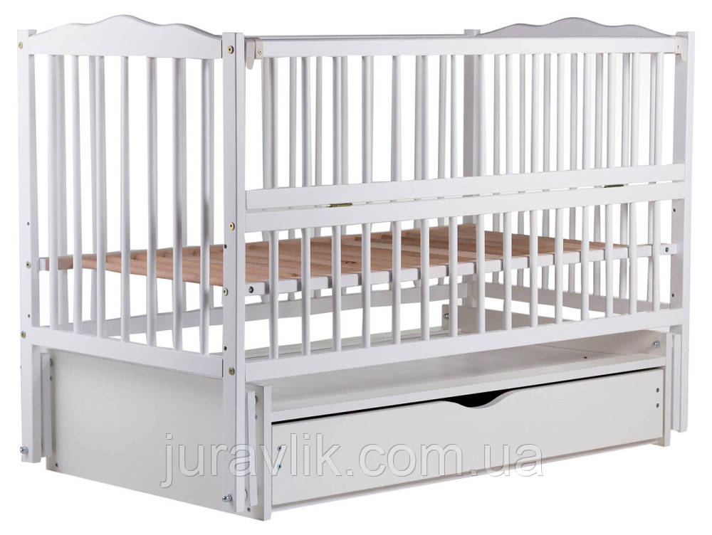 Дитяче ліжко для новонароджених біле маятник, ящик, відкидний бік дно ламелі Ліжечко для новонароджених бук