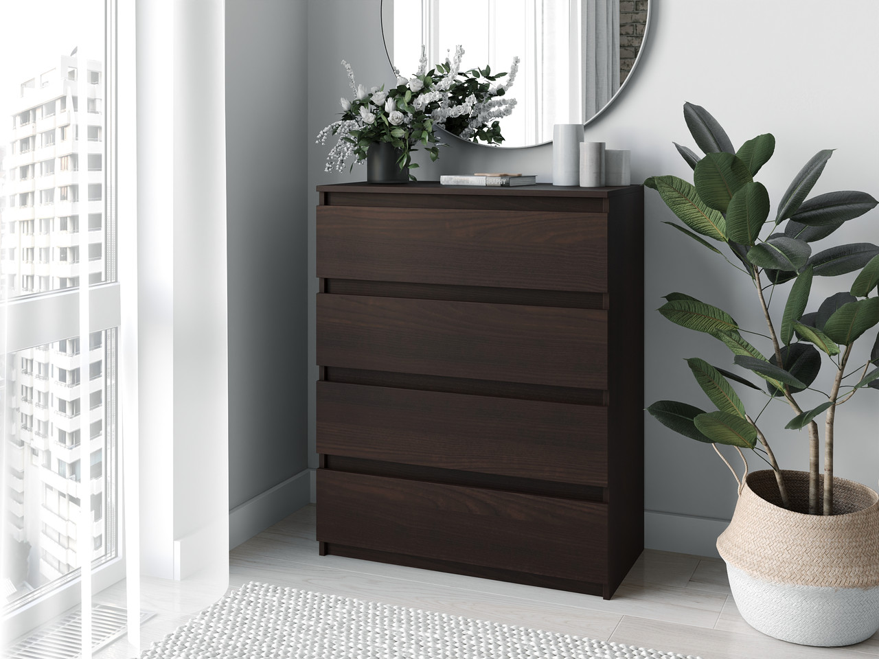 Комод на 4 ящика Moreli T-215 Ш 800 / В 980 / Г 400 Венге темний