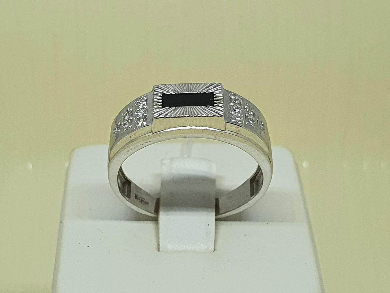 Срібна чоловіча каблучка з фіанітами. Артикул 60028Р 20,5
