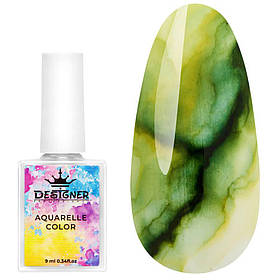 Зелені акварельні краплі №8 (кольорові чорнила) Aquarelle Color Дизайнер для дизайну нігтів, 9 мл.