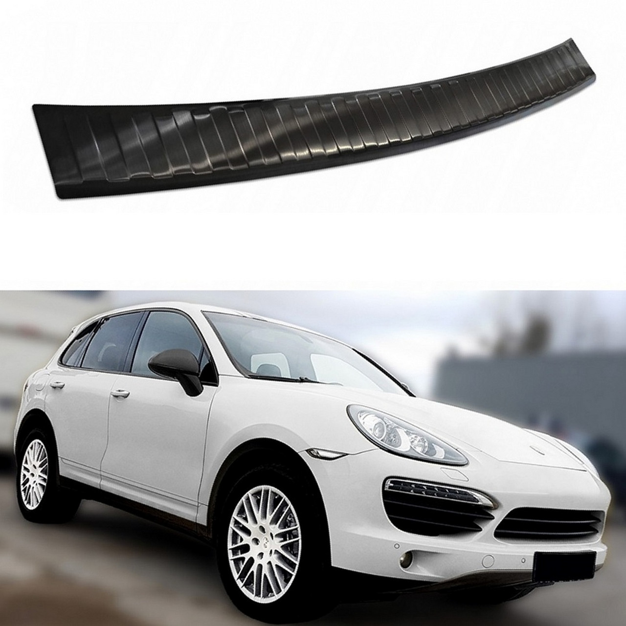 Захисна накладка на задній бампер для Porsche Cayenne 2010-2014, Lift 2014-2017 /чорн.нерж.сталь/