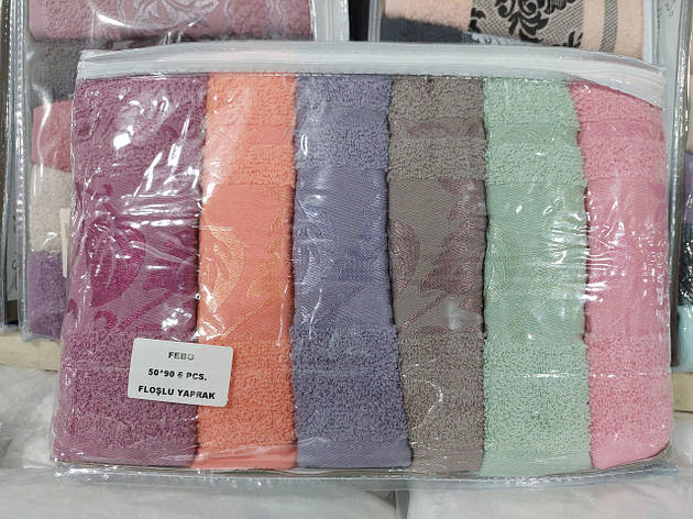 Махрові рушники Febo cotton Floslu Yaprak Turkey 6 шт., фото 1