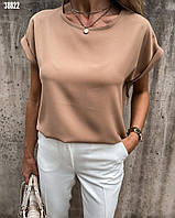 Женская стильная легкая блузка футболка однотонная с коротким рукавом "Mystery"