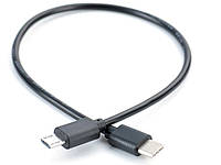 Кабель Type C - Micro USB для смартфонов 30 см 30 см Черный