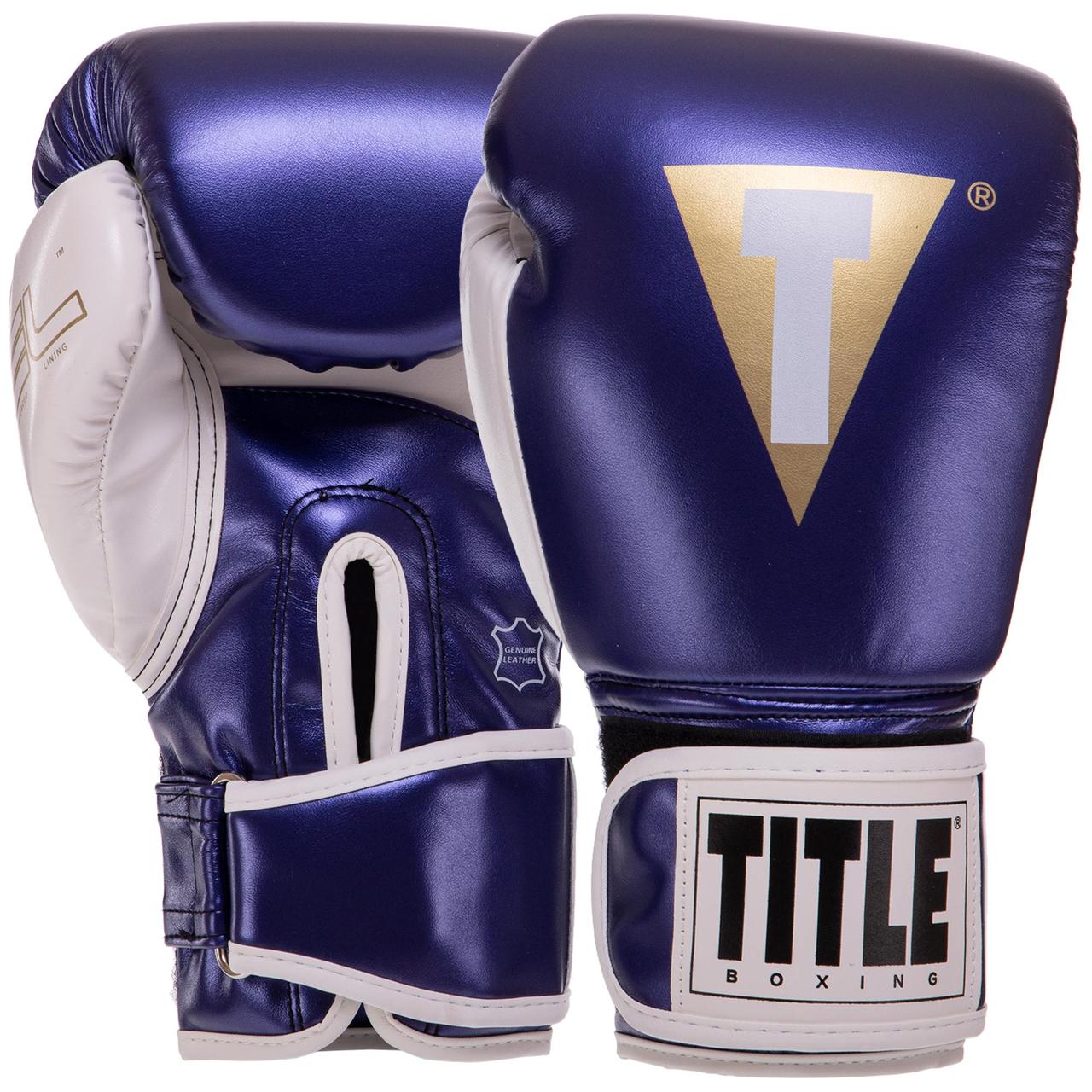Перчатки для бокса и единоборств на липучке Title Boxing 3780 Blue-White 8 унций - фото 1 - id-p1633012676