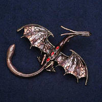 Брошь кулон дракон купить бронзовый дракарис с красными камнями dragon brooch