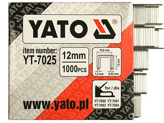 Скобы к степлера 12 мм, b = 10.6 мм, t = 1,2 мм, уп. 1000 шт. YATO (YT-7025)
