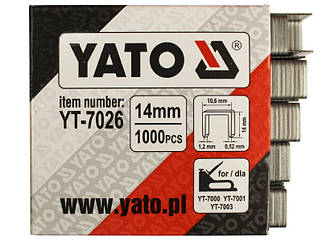 Скобы к степлера 14 мм, b = 10.6 мм, t = 1,2 мм, уп. 1000 шт. YATO (YT-7026)