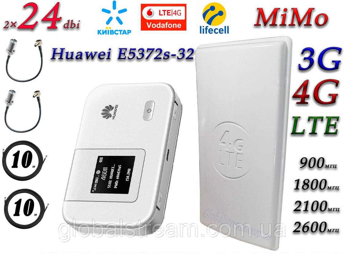 Повний комплект для 4G/LTE/3G з Huawei E5372s-32 і Антена планшетна MIMO 2×24dbi (48 дб) 698-2690 МГц