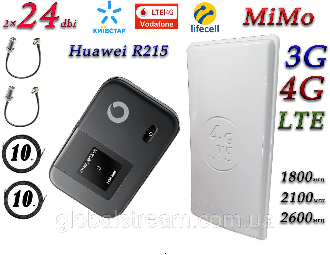 Повний комплект для 4G/LTE/3G з Huawei R215 + Антена планшетна MIMO 2×24dbi (48 дб) 698-2690 МГц