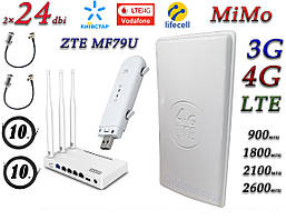 Повний комплект для 4G/LTE/3G з WiFi Роутер ZTE MF79UA (укр) + Netis MW5230 + Антена MIMO 2×24dbi (48 дб)