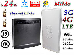 Повний комплект для 4G/LTE/3G Wi-Fi Роутер Huawei B593S-22 + Антена планшетна MIMO 2×24dbi (48дб)698-2690МГц