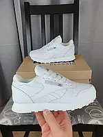 Женские и мужские кроссовки Reebok Classic Leather White белые. Обувь унисекс белая Рибок Классик Лизер