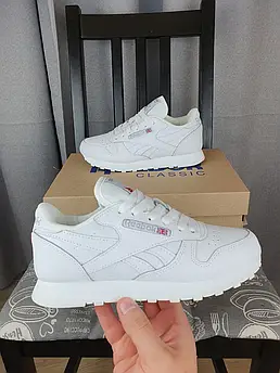 Кросівки чоловічі білі Reebok Classic Leather White. Кросівки жіночі весна літо Рибок Класік Лізер білі