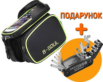Велонабір 2в1: Велосипедна сумка органайзер для смартфона на раму B-SOUL Салатовий + Веломультитул 16в1