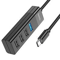 Хаб USB переходник Hoco HB25 Easy mix 4in1 USB to USB3.0+USB2.0х3 Черный