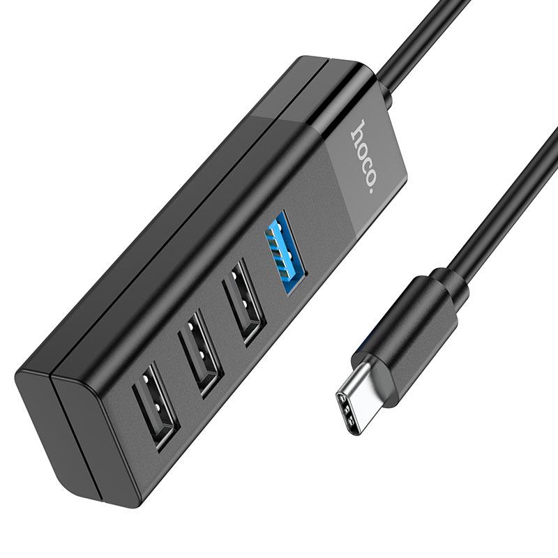 Хаб USB перехідник Hoco HB25 Easy mix 4in1 USB to USB3.0+USB2.0х3 Чорний, фото 1