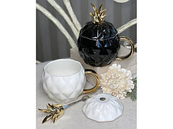 💜Стильна кружка з кришкою і ложкою "Ананас" 400 мл