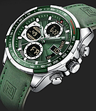 Чоловічий наручний військовий та армійський годинник, незвичайний стильний зі шкіряним ремінцем із японським механізмом, фото 4