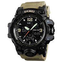 Спортивные мужские наручные часы SKMEI 1155, качественные армейские военные часы с секундомером подсветкой Песочный