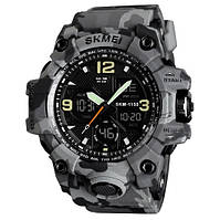 Спортивные мужские наручные часы SKMEI 1155, качественные армейские военные часы с секундомером подсветкой Камуфляж серый