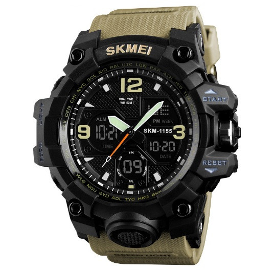 Мужские спортивные наручные часы SKMEI 1155 электронные с подсветкой, армейские камуфляжные часы с будильником - фото 2 - id-p1633120596