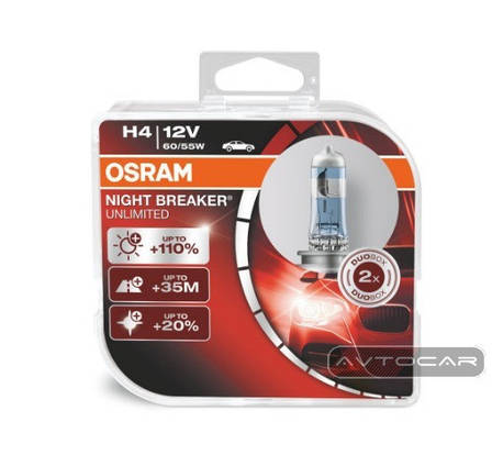 Автолампы Н4 12V 60/55W P43T (2шт) OSRAM Night Breaker UNLIMITED +110% 64193NBU, фото 2