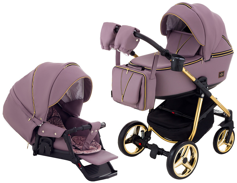 Коляска 2 в 1 Adamex Sierra Polar (Gold) шкіра 100% SR332A бузковий - бузковий (перфорація), фото 1