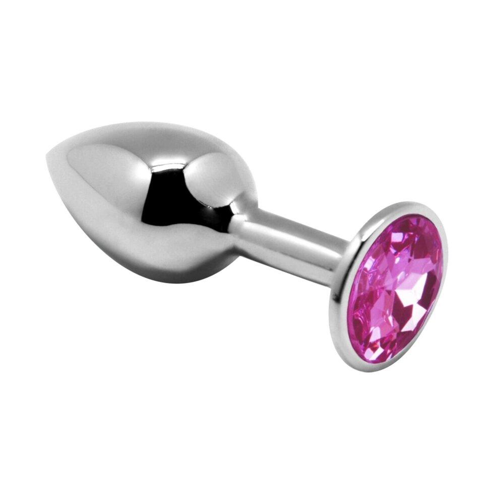 Металева анальна пробка з живою міні -металевою задкою Plug Pink L Crystal
