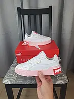 Кроссовки женские Пума Кали белые с розовым. Обувь для подростков Puma Basket Cali White/Pink белая с розовым