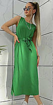 Літнє легке плаття в підлогу з розрізом і поясом, фото 4