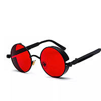 Круглые очки с красными линзами в металлической оправе , имиджевые ретро панк очки