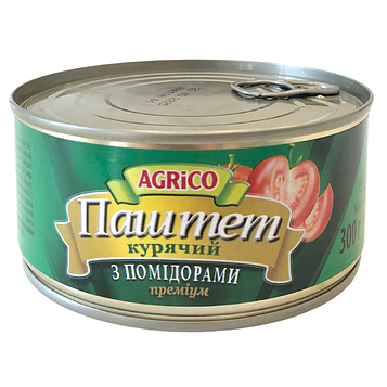 Паштет з курятини з помідорами Agrico жерстяна банка 300гр, (18шт/ящ)