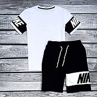 Мужской комплект футболка шорты летний Nike king черный-белый Спортивный костюм на лето Найк