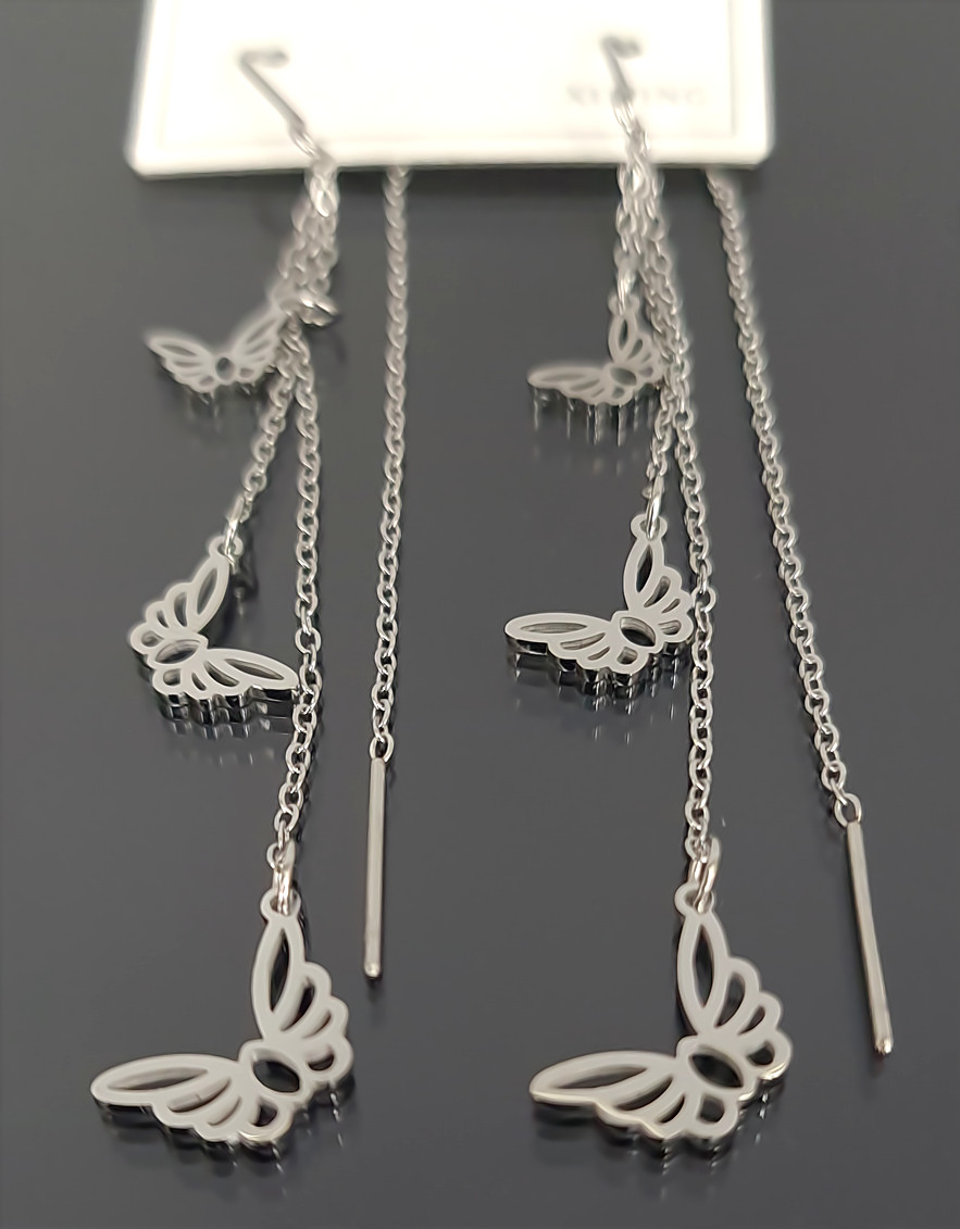 Сережки-протяжки Stainless Steel. Сталь. Родій. Довжина: 8 см