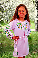 Детское вышитое платье для девочки Ромашки,нарядное,длинный рукав,габардин Рост104,110,116,122,128,134,140