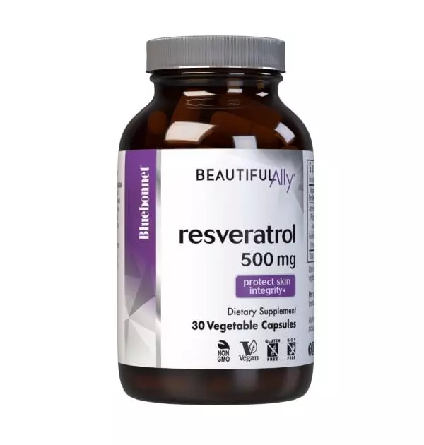 Ресвератрол 500 мг, Beautiful Ally, Bluebonnet Nutrition, Resveratrol 500 мg, 30 рослинних капсул