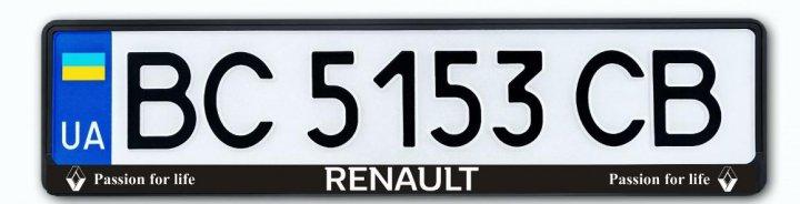 Рамка номера для автомобіля Renault, Рено, кріплення номера, авторамка чорний пластик