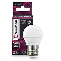 LED лампа 6W шарик Velmax V-G45 E27 4100K 540Lm угол 220 °