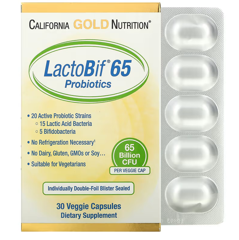 LactoBif Probiotics 65 Billion CFU California Gold Nutrition 30 капсул