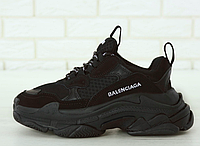 Кроссовки мужские Balenciaga Triple S черные, Баленсиага Трипл С кожаные с супинатором. код KD-11712