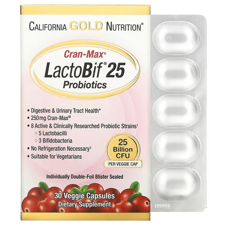 Lactobif 25 Billion + Cranmax California Gold Nutrition 30 капсул