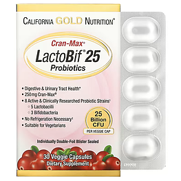 Lactobif 25 Billion + Cranmax California Gold Nutrition 30 капсул