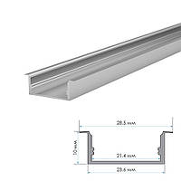 Профіль алюмінієвий врізний АНОДОВАНИЙ для світлодіодної стрічки, ЛПВ24 (Комплект 2м.)