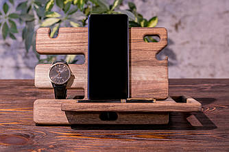 Органайзер-підставка з деревини грецького горіха для стандартних гаджетів «Слайдер»