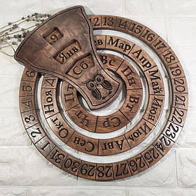 Нескінченний настінний календар з дерева, діаметр 37 см